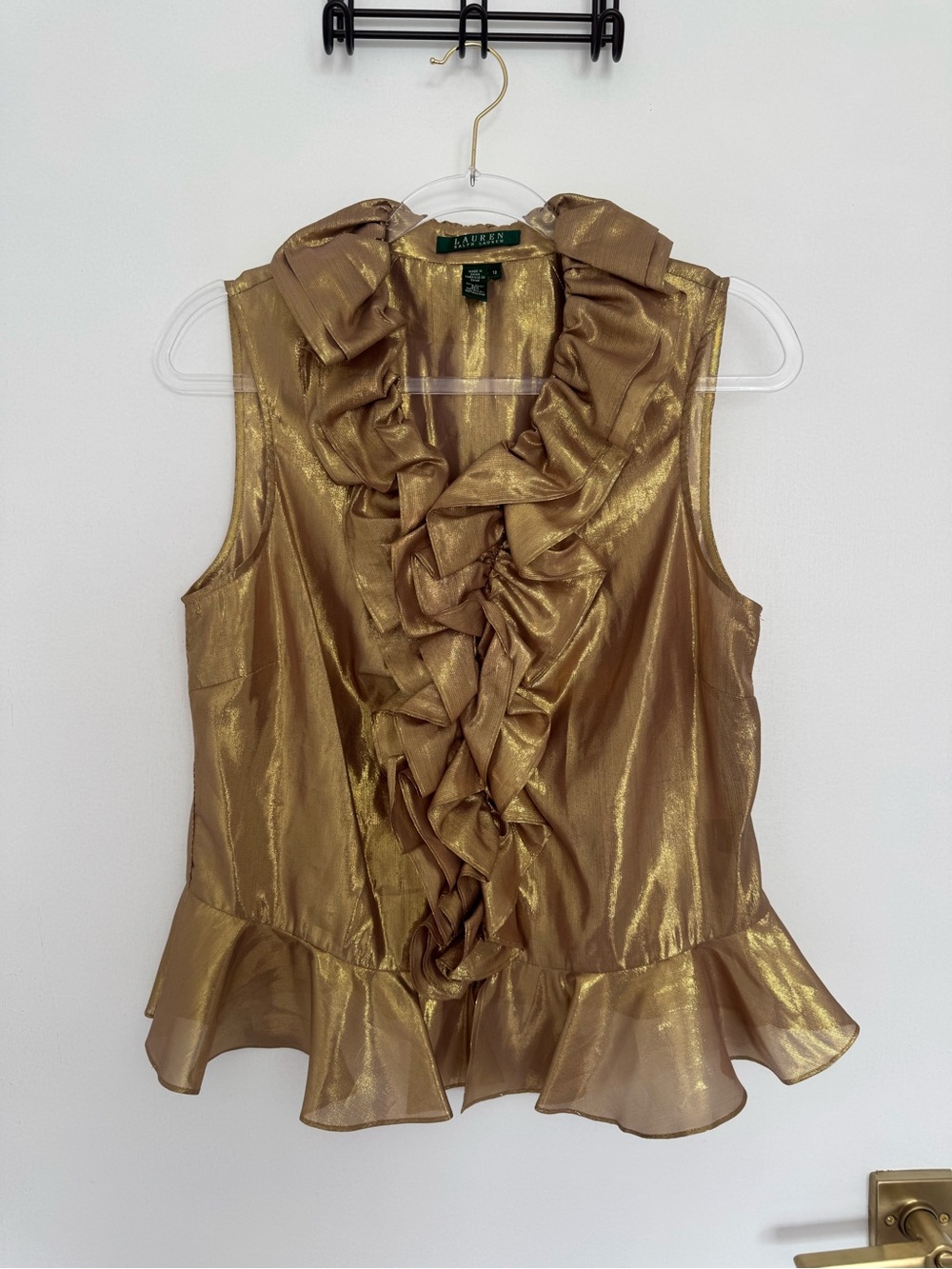 Ralph Lauren Metallic Gold Ruffle Peplum Camisole